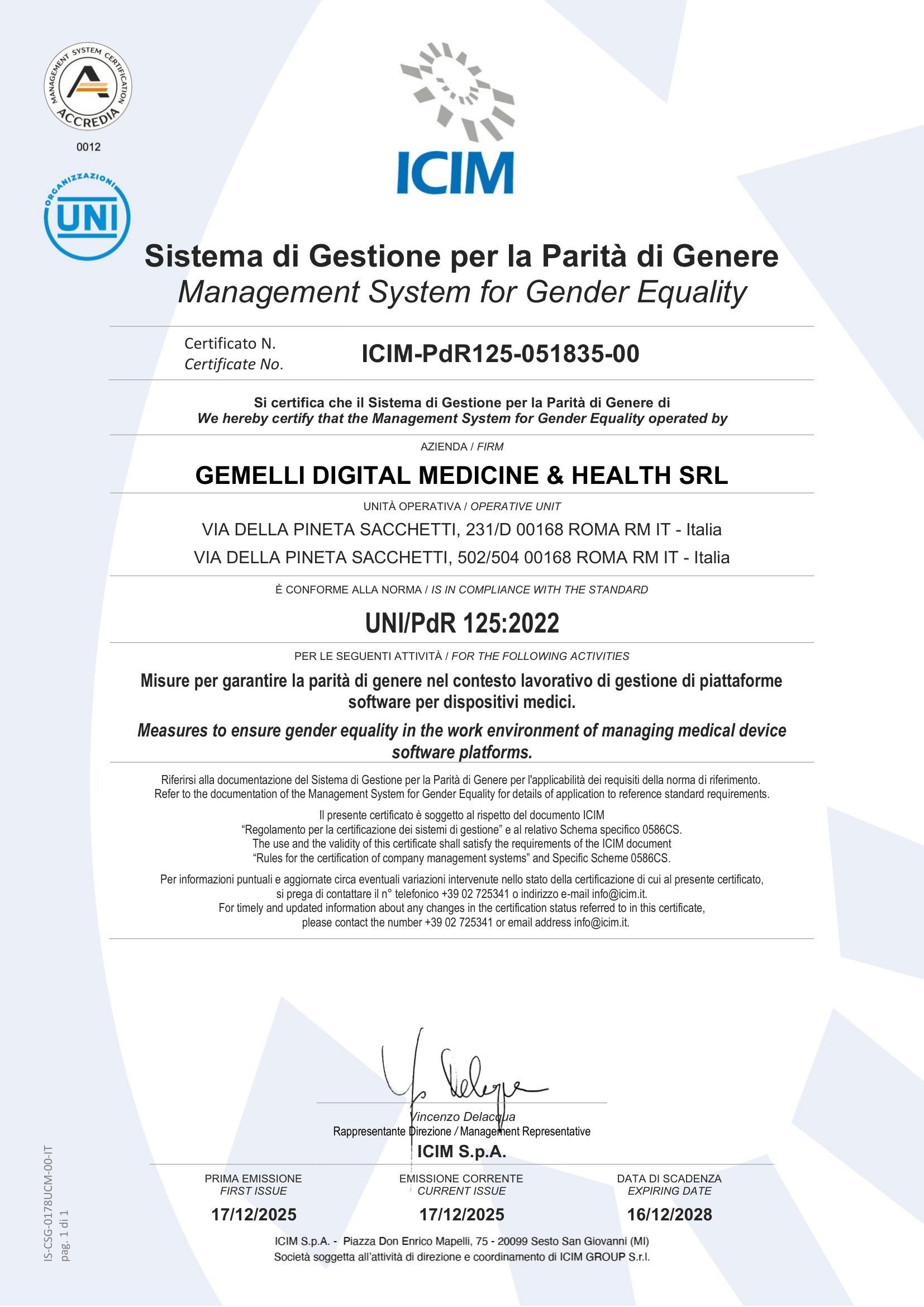 Certification UNI/PdR 125:2022